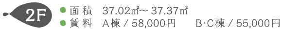 2F ●面積　37.02㎡～37.37㎡　●賃料　A棟/58,000円　B・C棟/55,000円